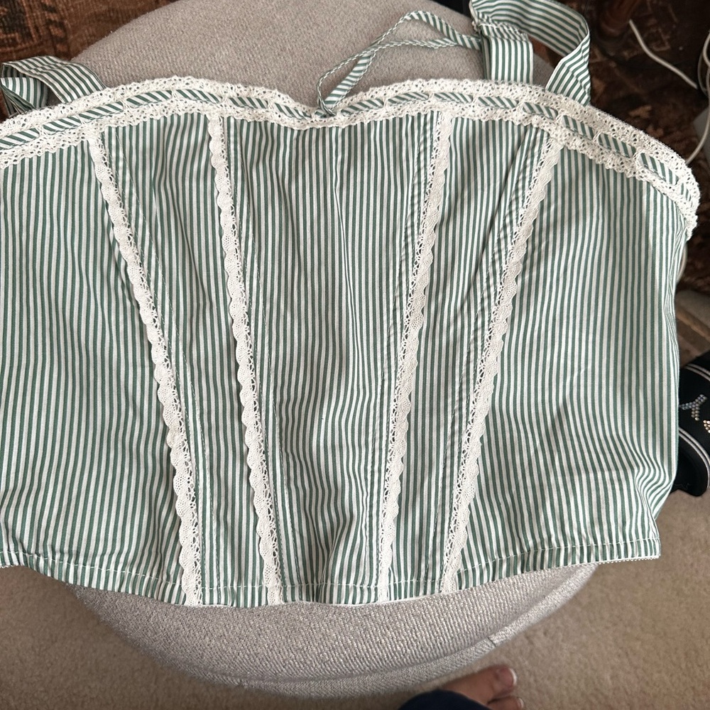 Green and White Striped Corset Top